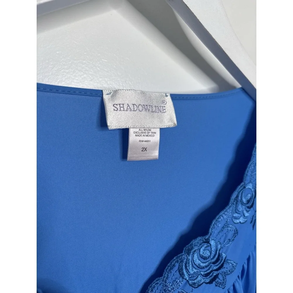 Shadowline Nightgown Womens 2X Cobalt Royal Blue Vintage Embroidered USA
